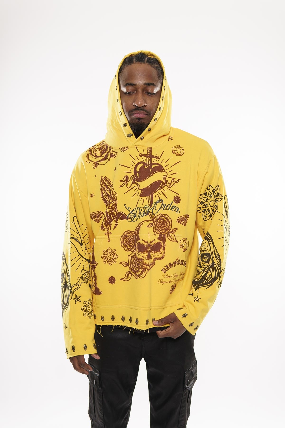 Praying hands pull over hoodie by Dissorder, view 5
