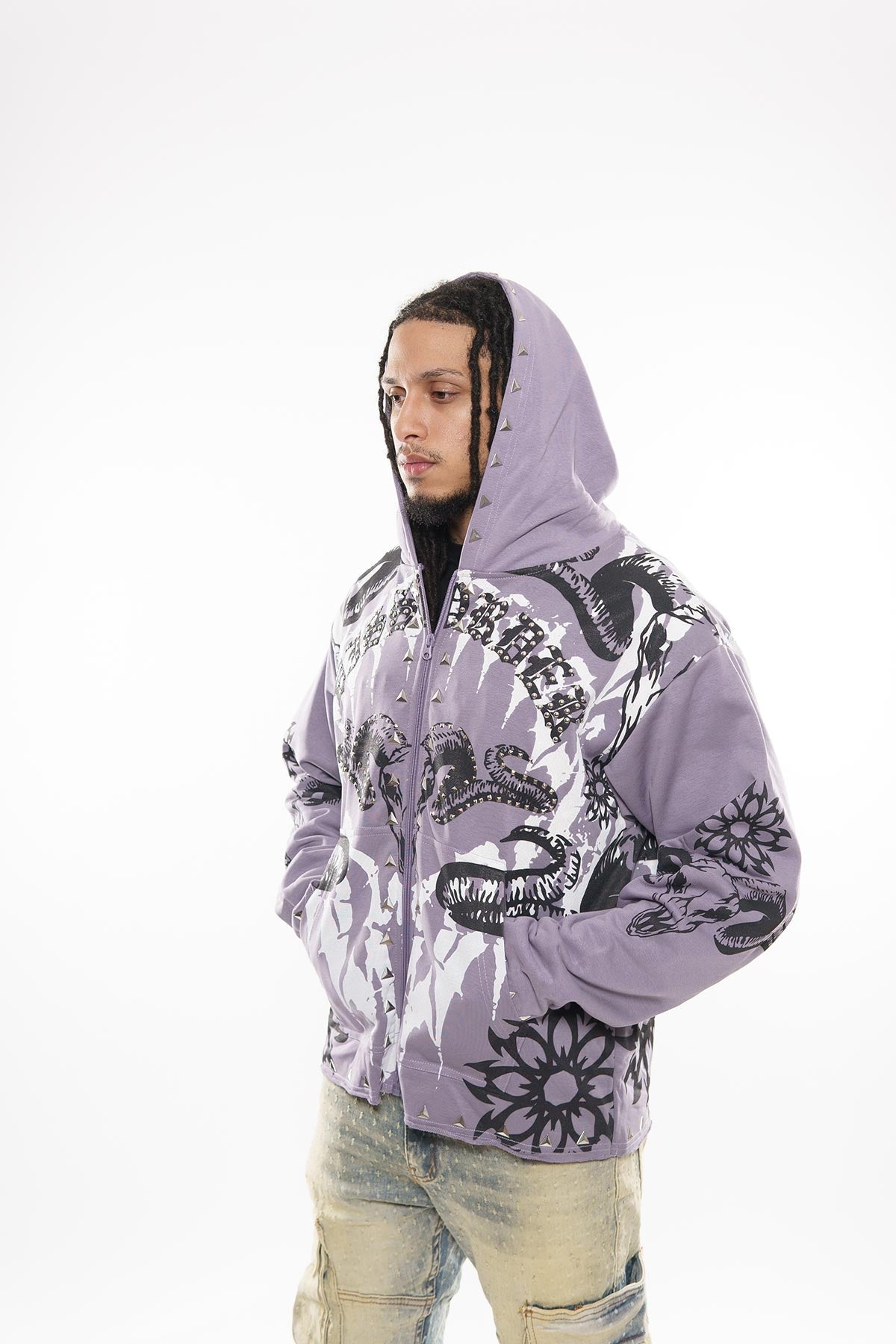 Diss the order skull zip up hoodie Lavender by Dissorder - 2