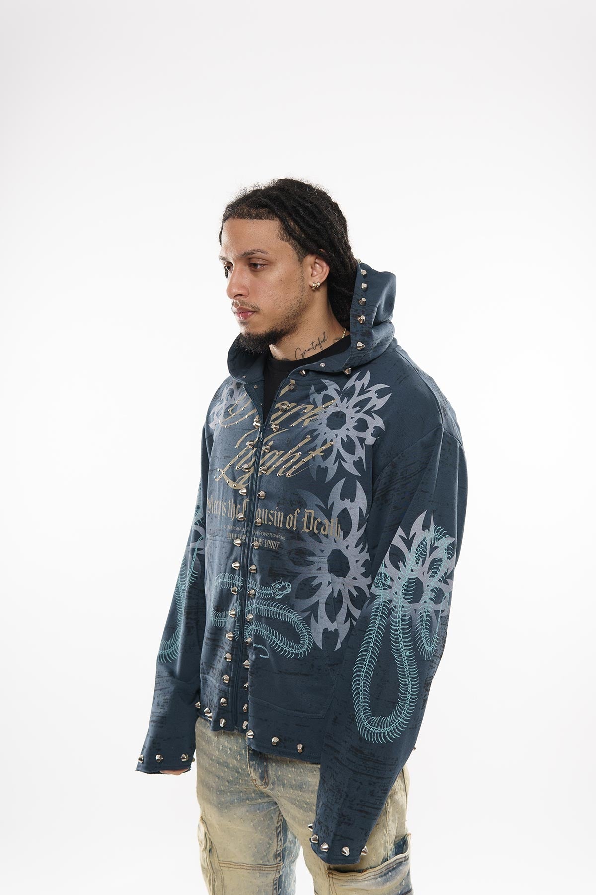 Sleep is the cousin of death zip up hoodie Indigo by Dissorder - 5