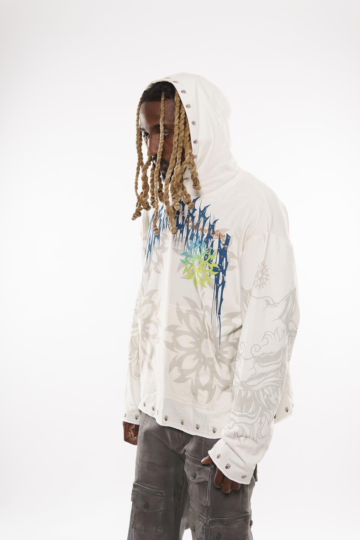 Guardian lion pull over hoodie by Dissorder, view 5