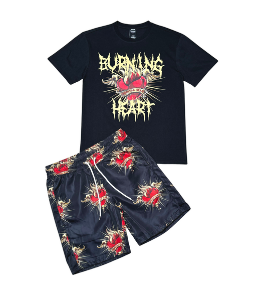 Burning heart tshirt short set