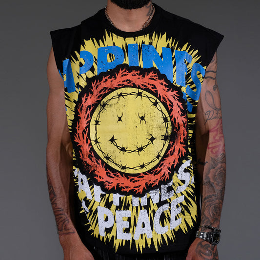 Peace & happiness sleeveless shirt Black by Genuine - 1