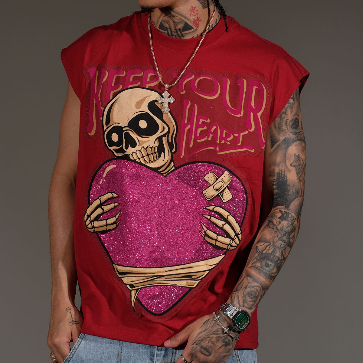 Keep your heart sleeveless shirt Dark Red by Genuine - 1