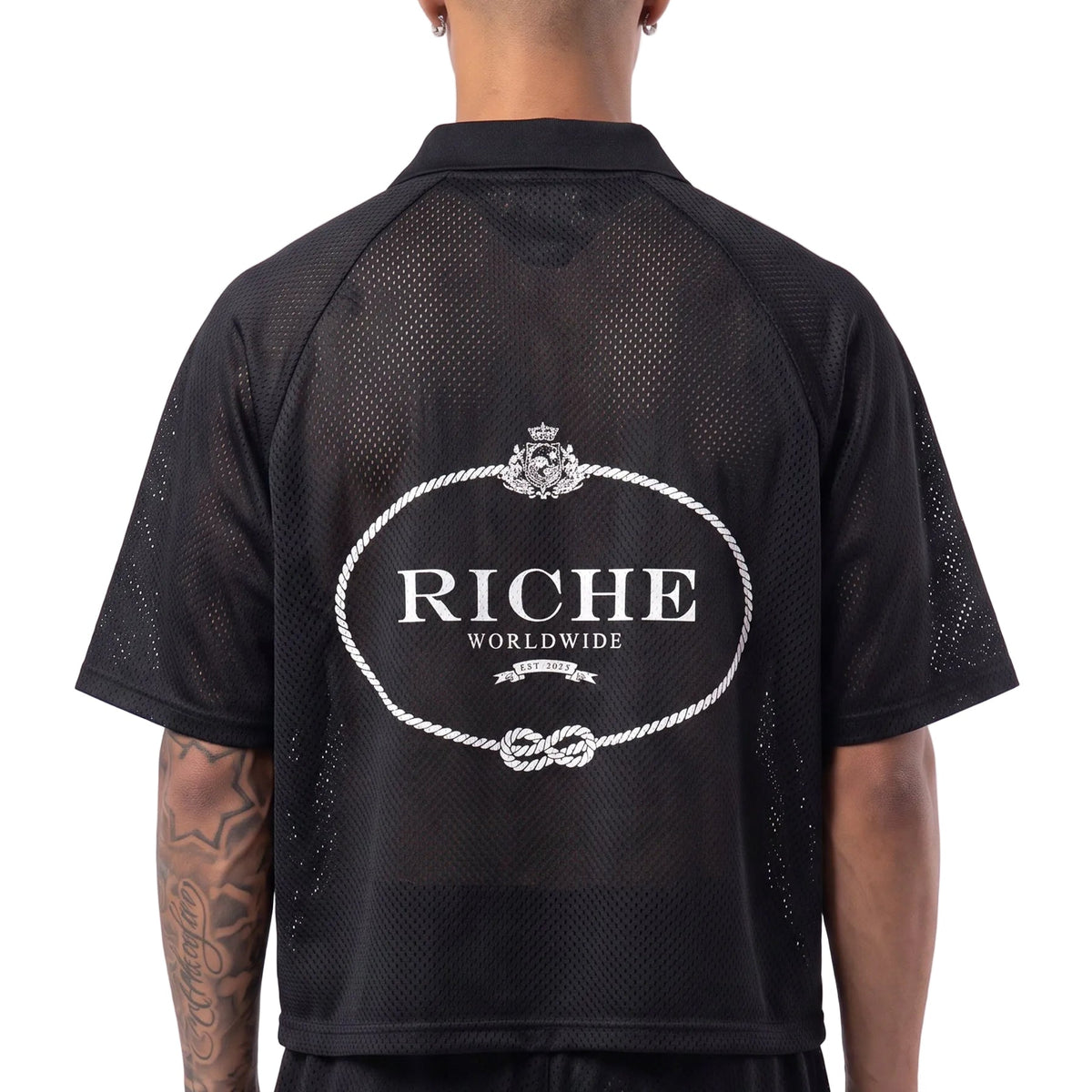 Rr striped mesh boxy soccer jersey by Vie+Riche, view 2