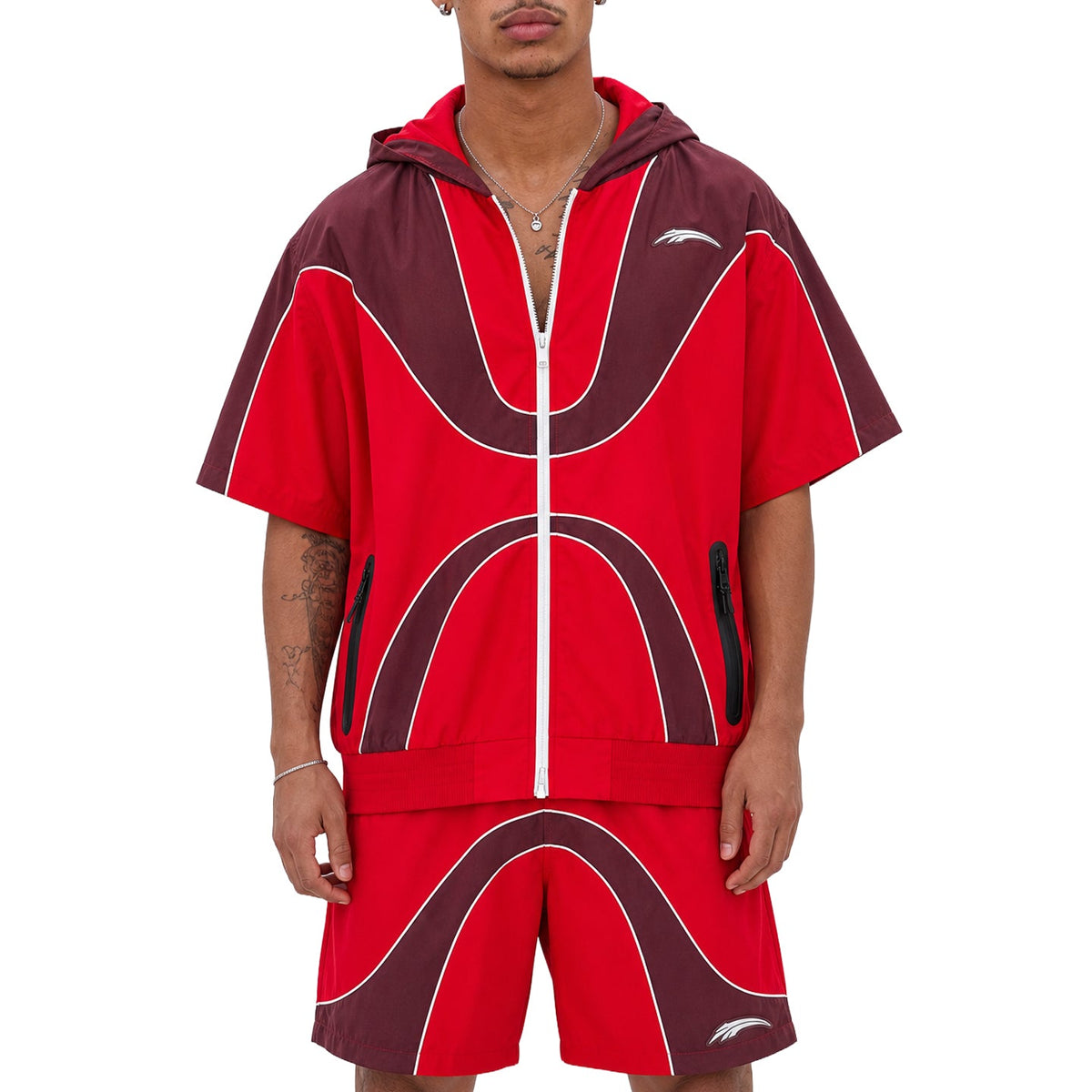 Wave hooded nylon short set by Crafted, view 1
