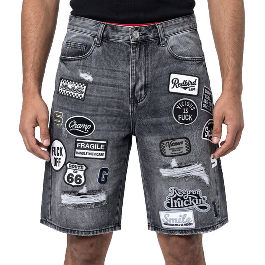 Denim patch  shorts