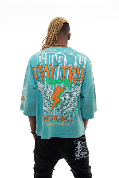 Stray rock n roller 3/4 sleeve tee Teal by Stray - 2