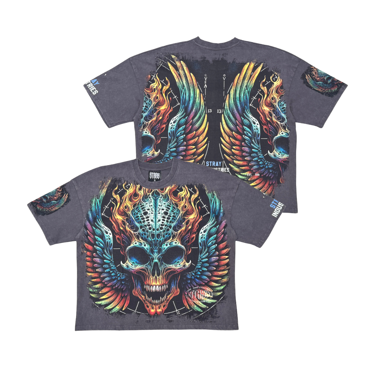 Burning skull tshirt by Stray, view 6