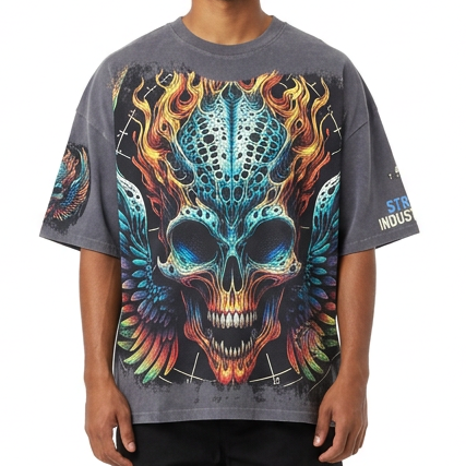Burning skull tshirt by Stray, view 1