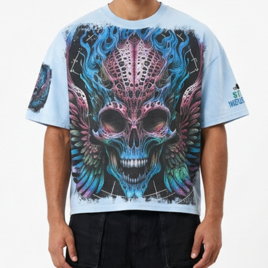 Burning skull tshirt by Stray, view 7