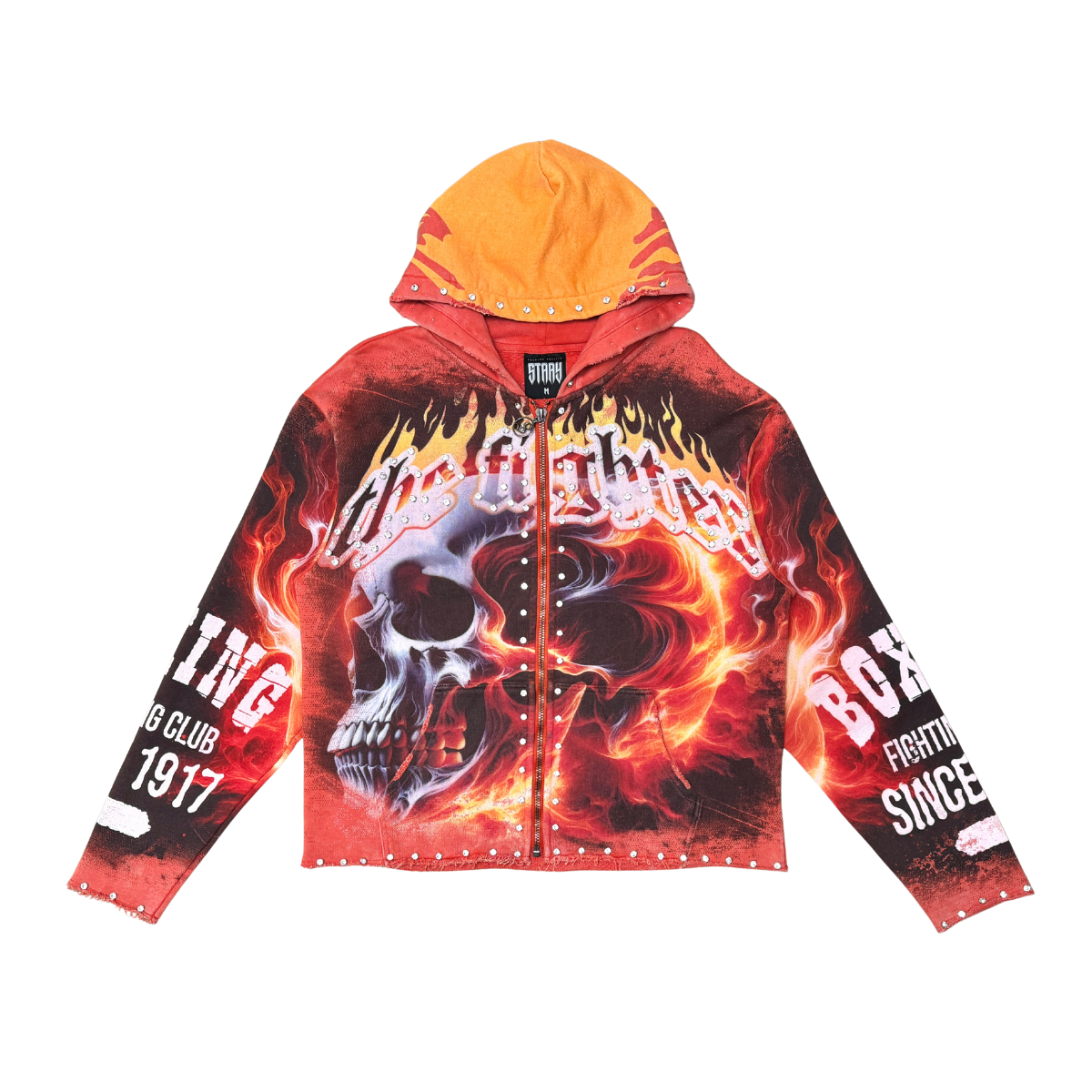 Fighter skull zipper hoodie by Stray, view 1