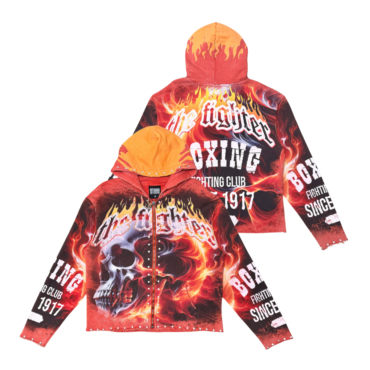 Fighter skull zipper hoodie by Stray, view 7