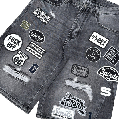 DENIM PATCH  SHORTS Black by Vicious - 2