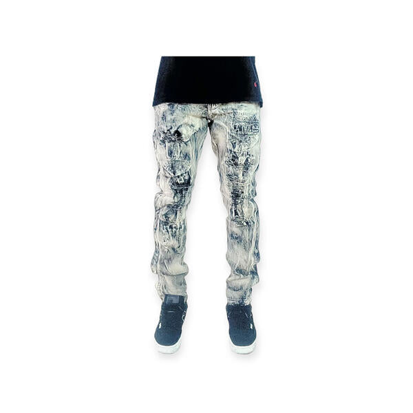 Rip & repair side button straight leg denim
