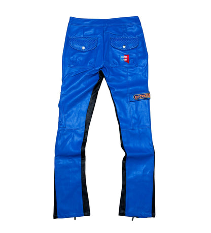 Vegan Leather Racer Stack Jean w/ Zipper Detail / Flared Fit Blue by Vicious - 2