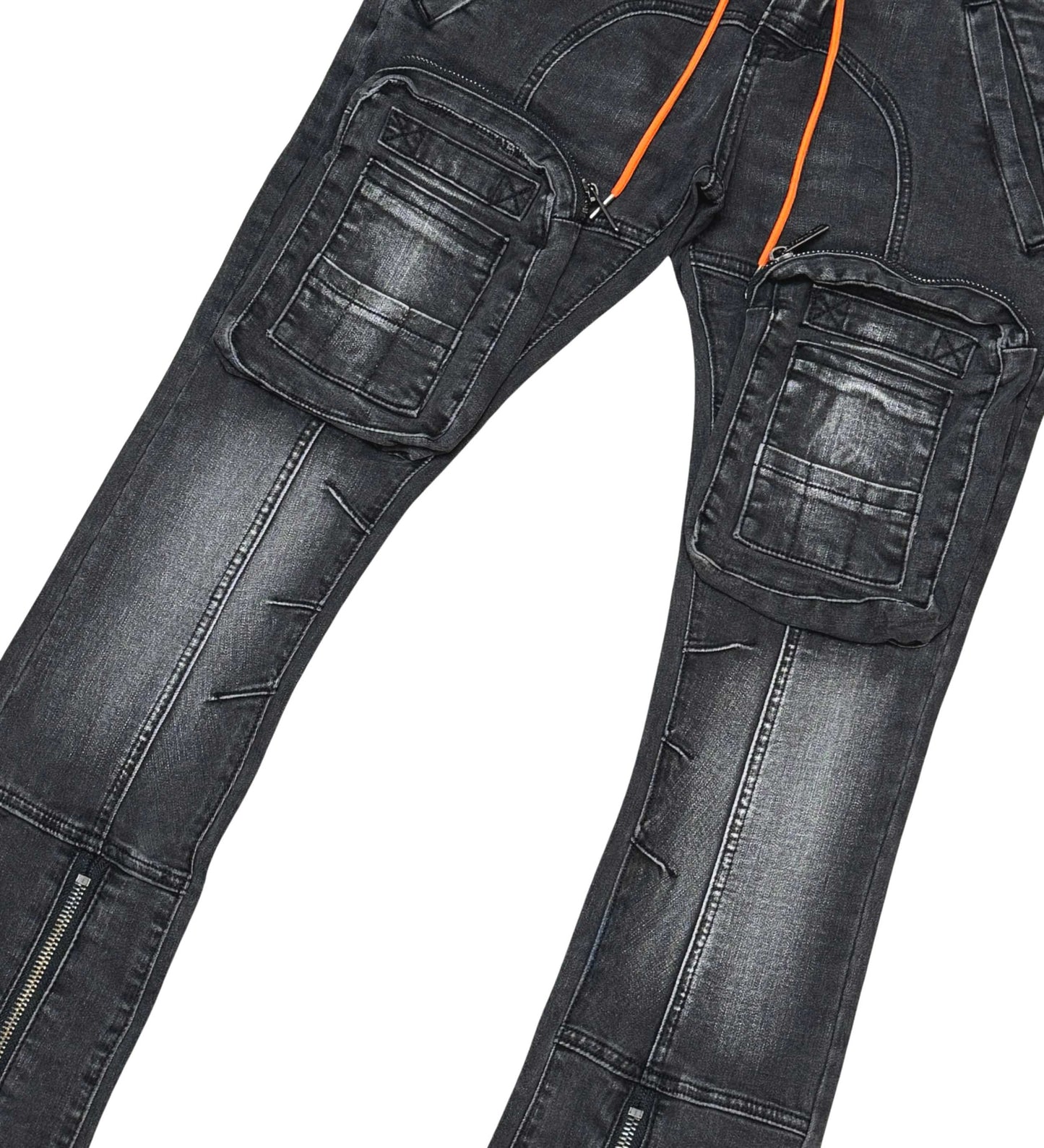 Zip Cargo Denim Pants / Flared Fit Vintage Black by Vicious - 3