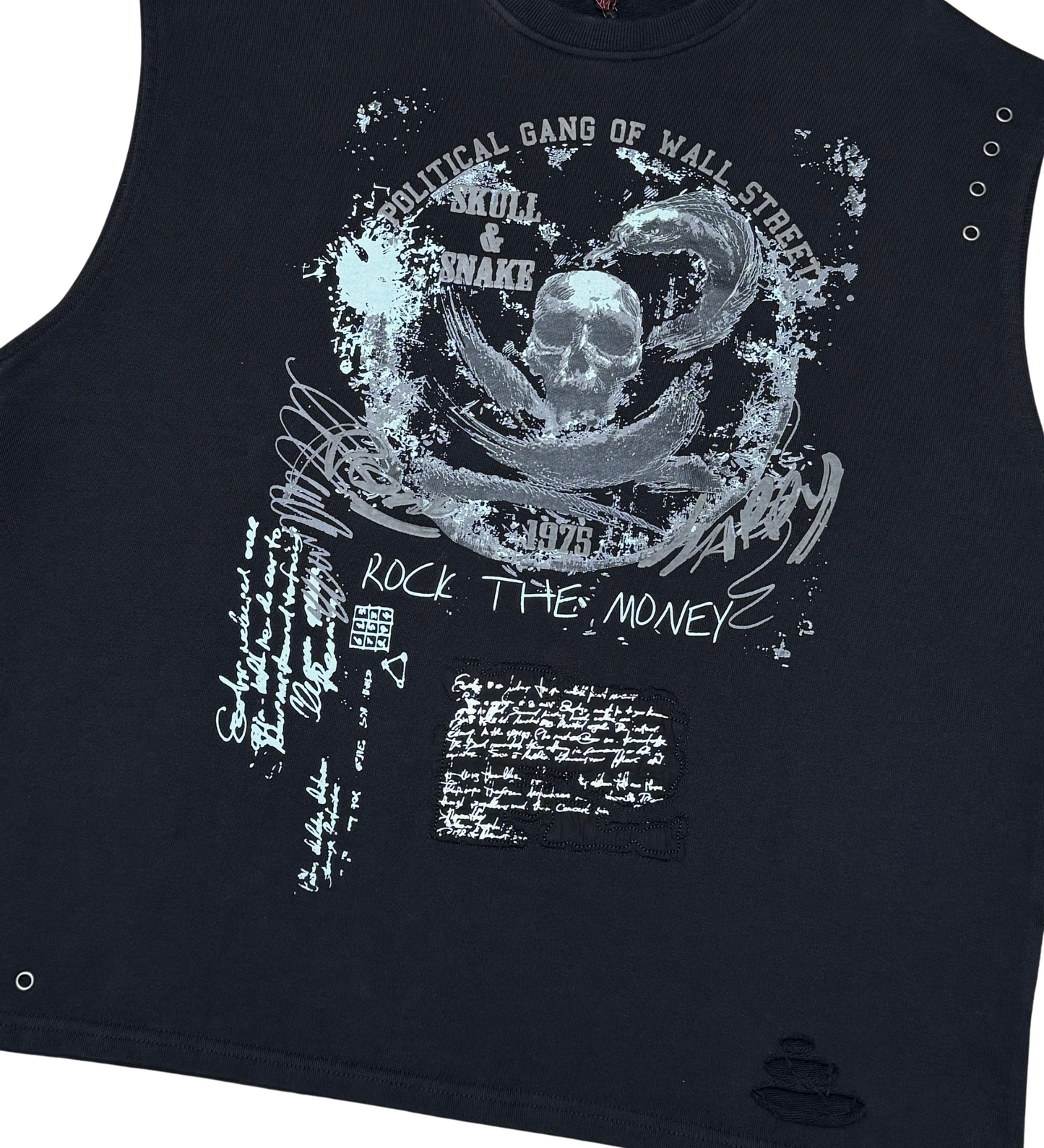 Distressed oversize french terry sleeveless tee