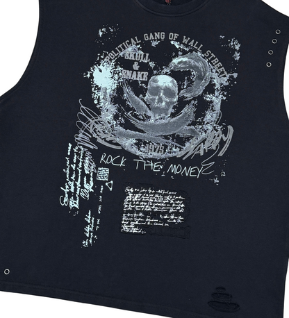 Distressed oversize french terry sleeveless tee