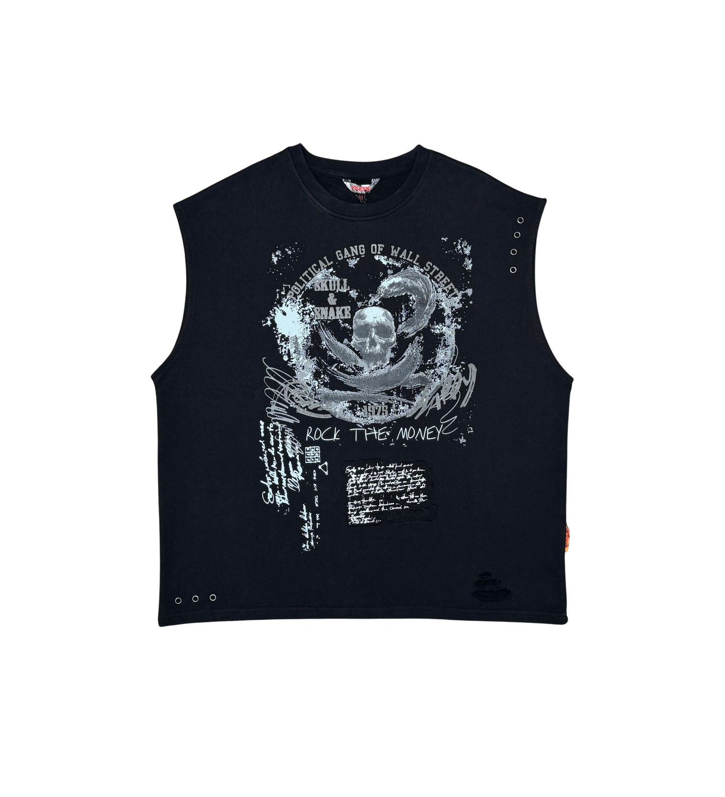 Distressed oversize french terry sleeveless tee