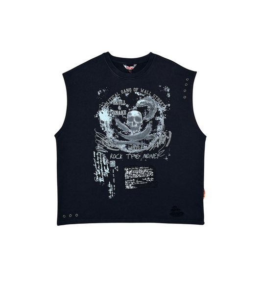 Distressed oversize french terry sleeveless tee