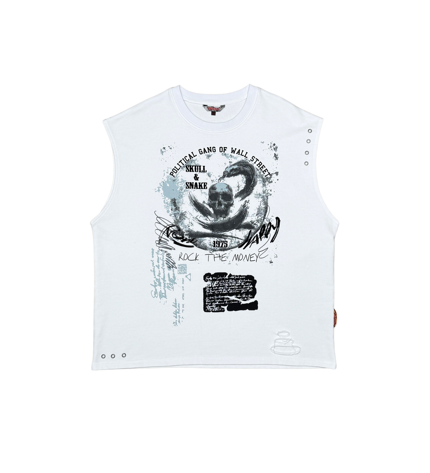 Distressed oversize french terry sleeveless tee
