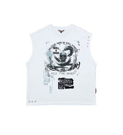 Distressed oversize french terry sleeveless tee