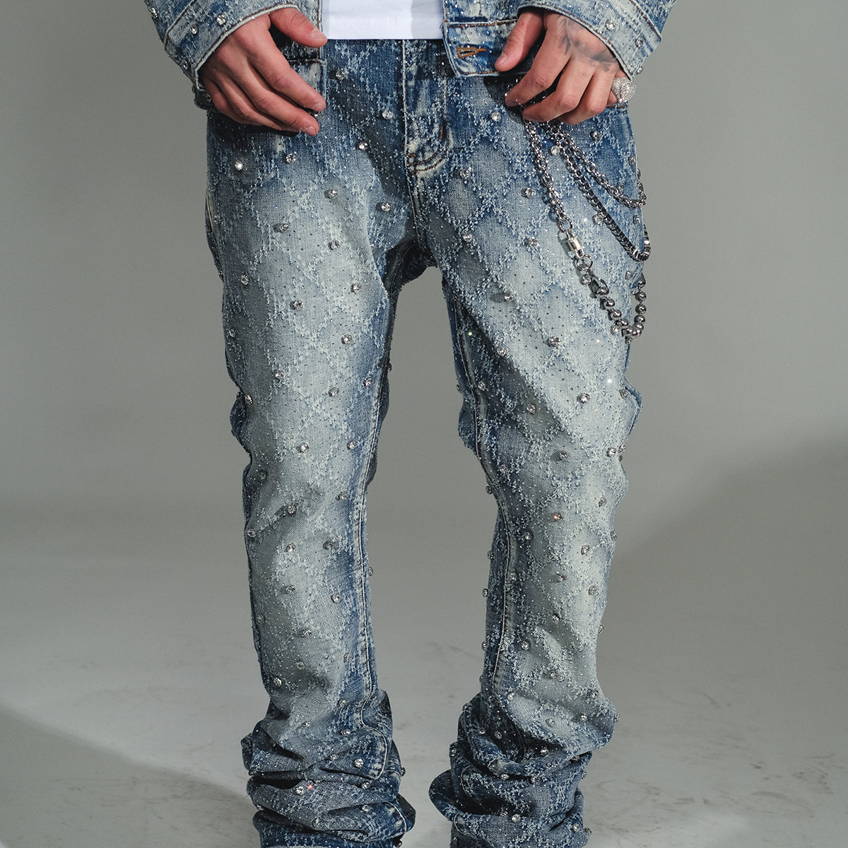 Embellished Flare  Denim Light Blue by Vicious - 1