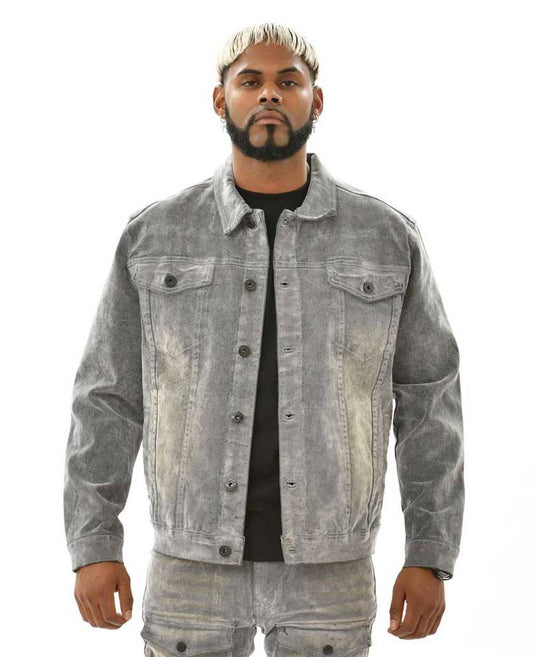 Velvet Coated Denim Jacket Grey by Vicious - 1