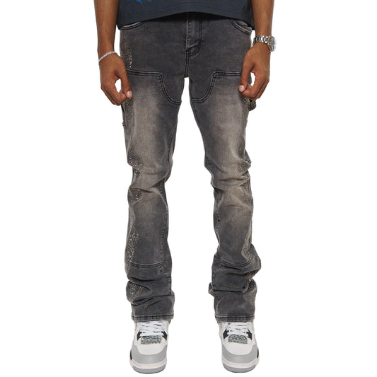 Carpenter flare denim pant w/ rhinestone details By Vicious-1