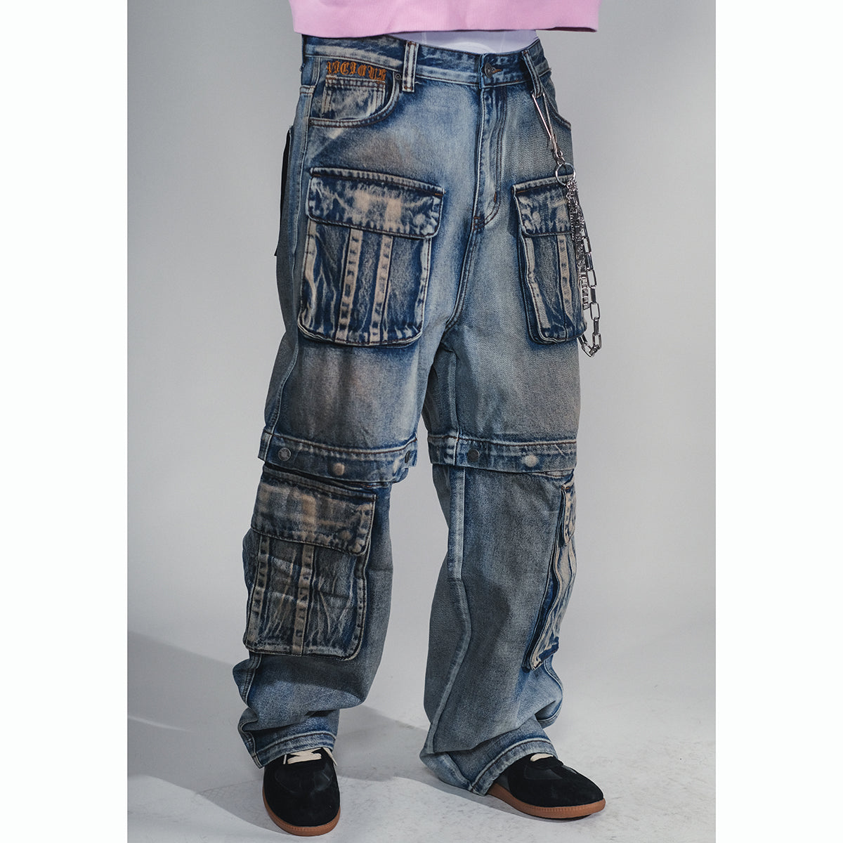 Multi Cargo Baggy Fit Denim  Antique Blue by Vicious - 1
