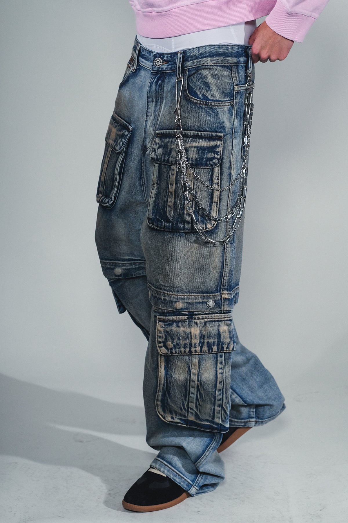 Multi Cargo Baggy Fit Denim  Antique Blue by Vicious - 2