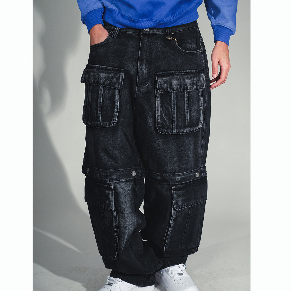 Multi Cargo Baggy Fit Denim  Black by Vicious - 1