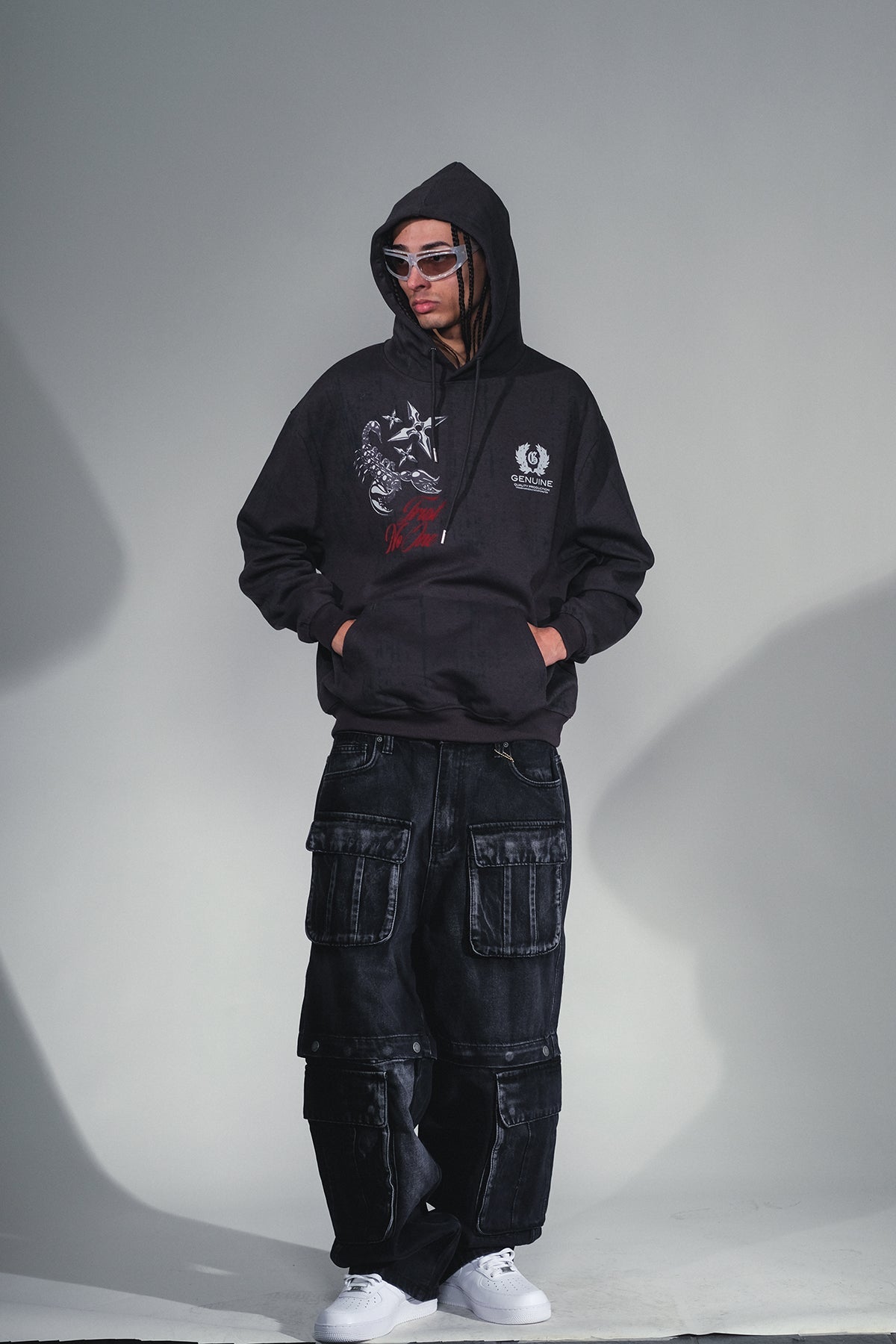 Multi Cargo Baggy Fit Denim  Black by Vicious - 2