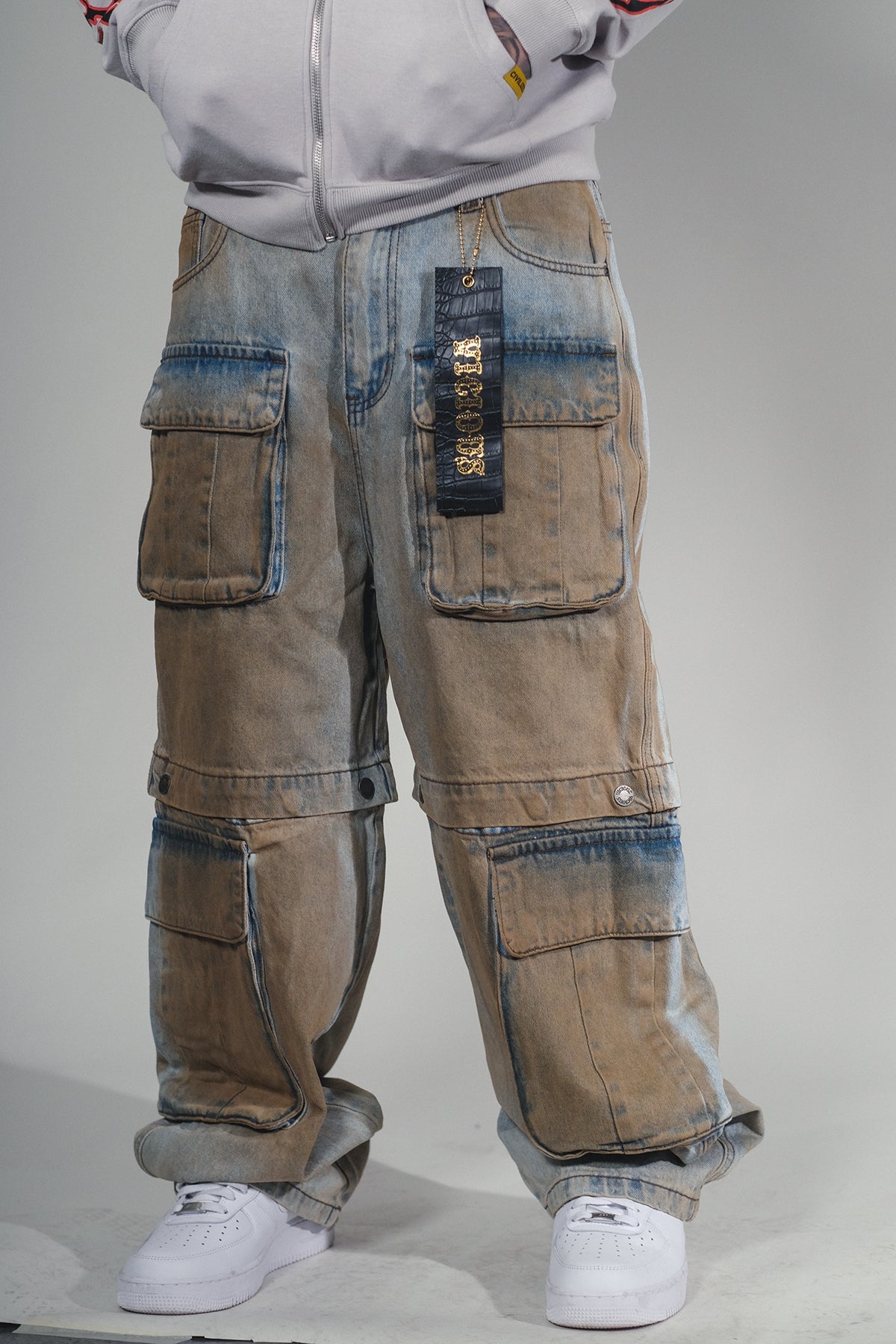 Multi Cargo Baggy Fit Denim  Mud Blue by Vicious - 2