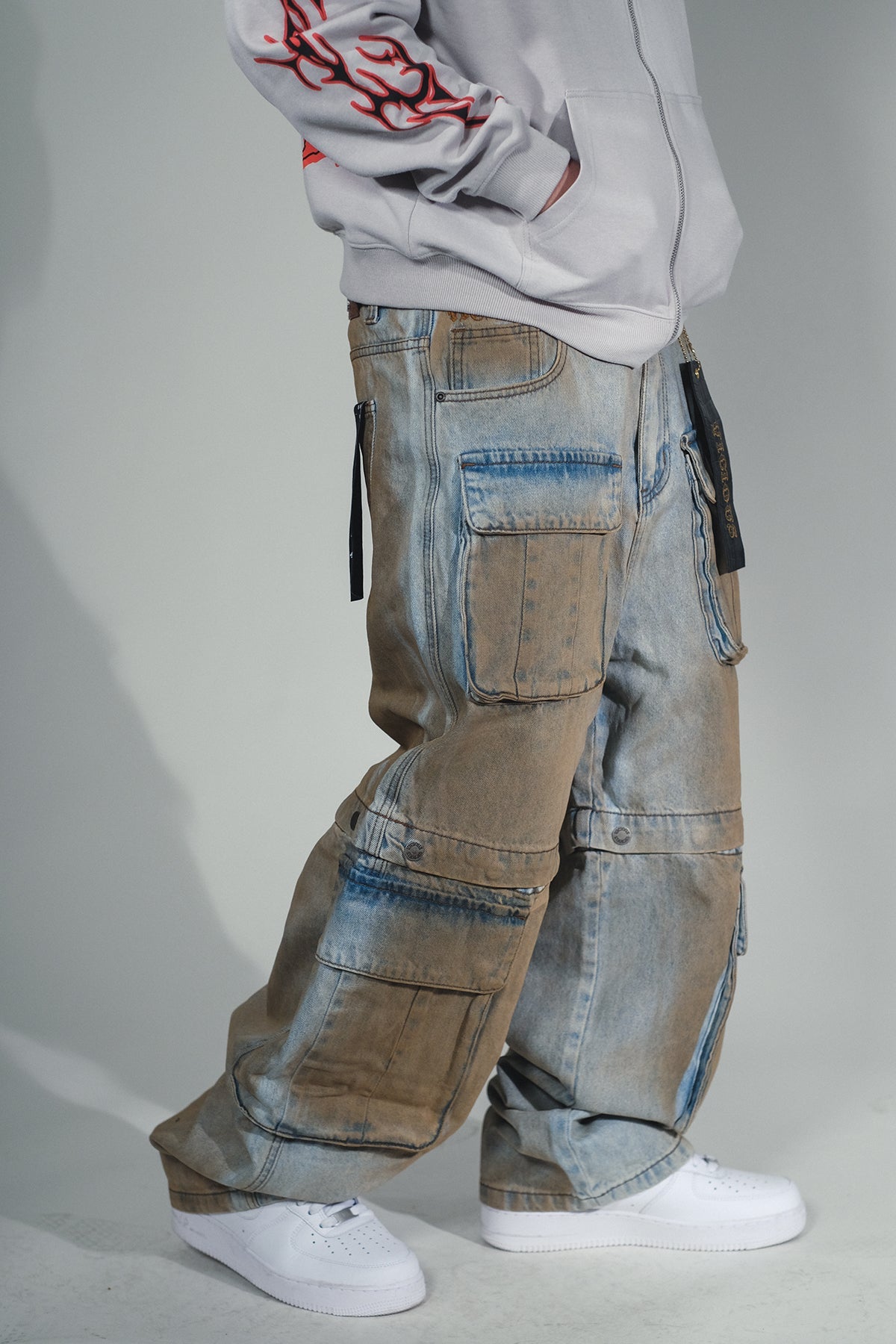 Multi Cargo Baggy Fit Denim  Mud Blue by Vicious - 3