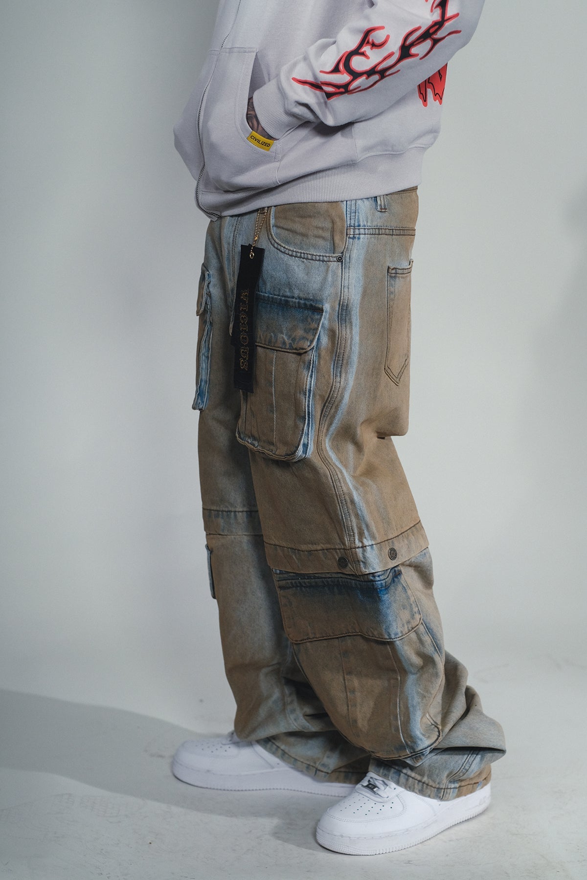 Multi Cargo Baggy Fit Denim  Mud Blue by Vicious - 4