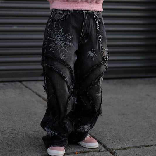 Vicious Spyder Web Baggy Fit Denim Pants Vintage Black by Vicious - 1