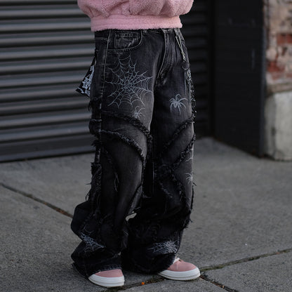 Vicious Spyder Web Baggy Fit Denim Pants Vintage Black by Vicious - 2
