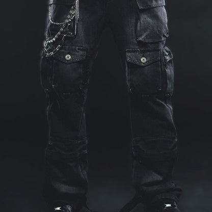 Multi Cargo Baggy/ Loose Fit Denim Black by Vicious - 1