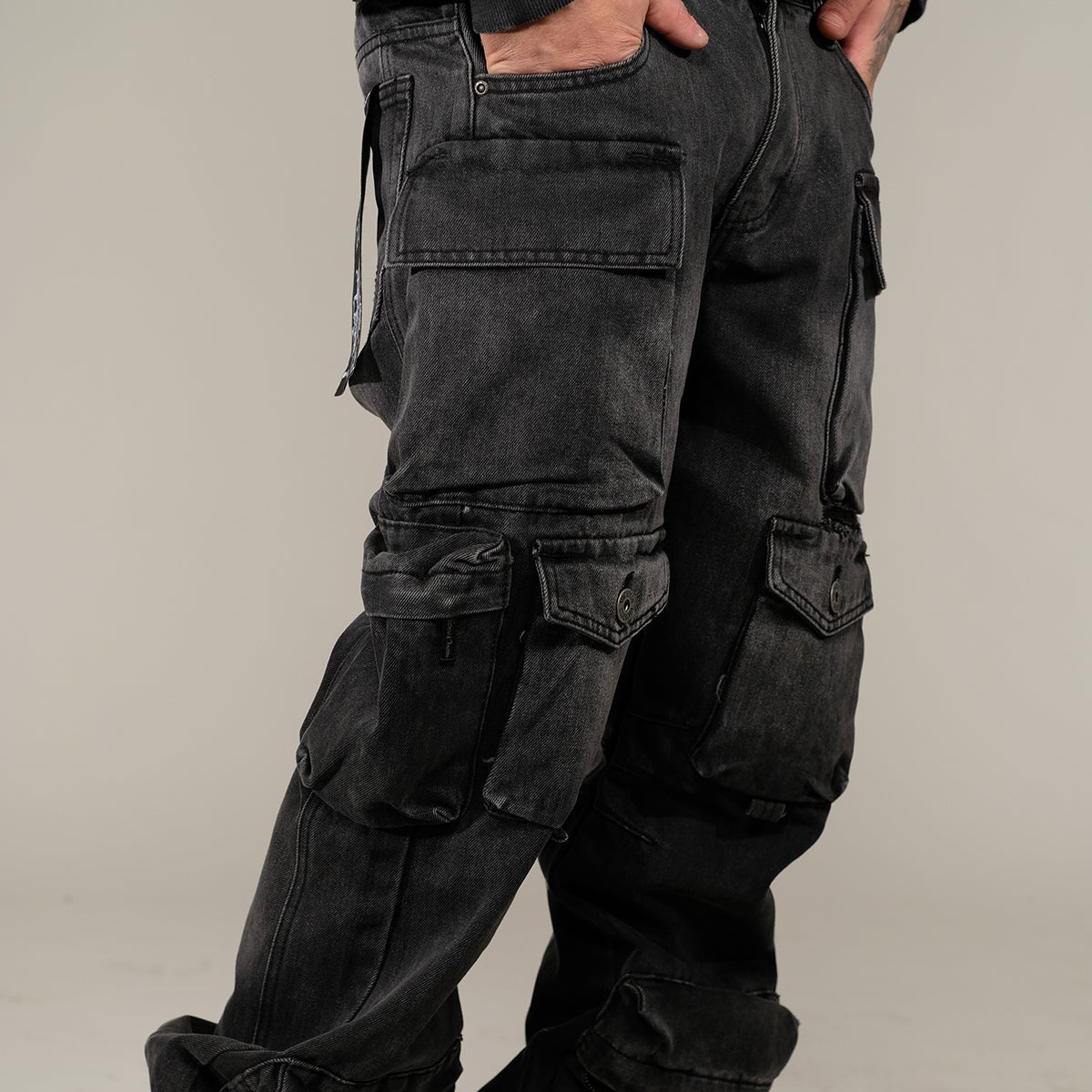 Multi Cargo Baggy/ Loose Fit Denim Black by Vicious - 4
