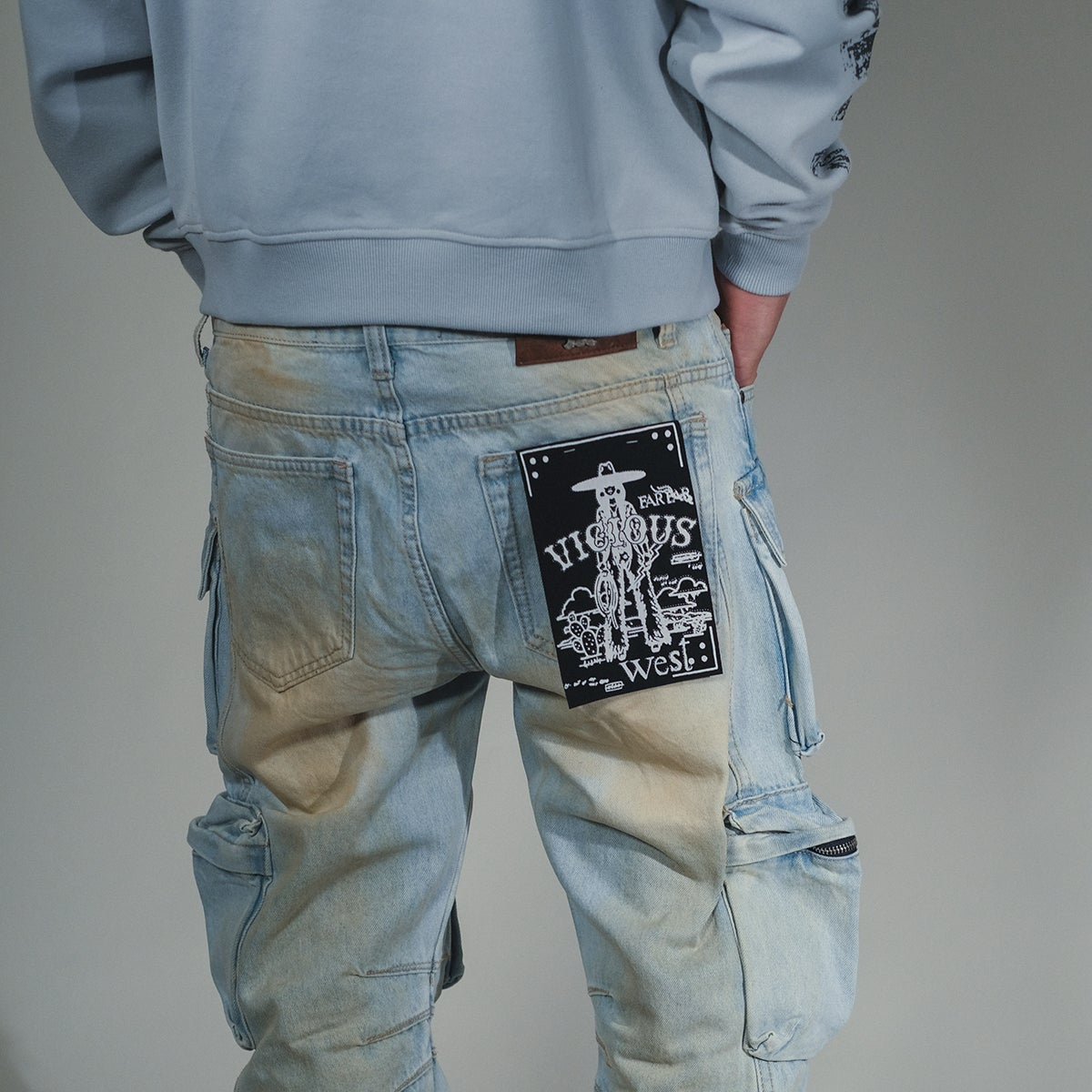 Multi Cargo Baggy/ Loose Fit Denim Vintage Blue by Vicious - 3