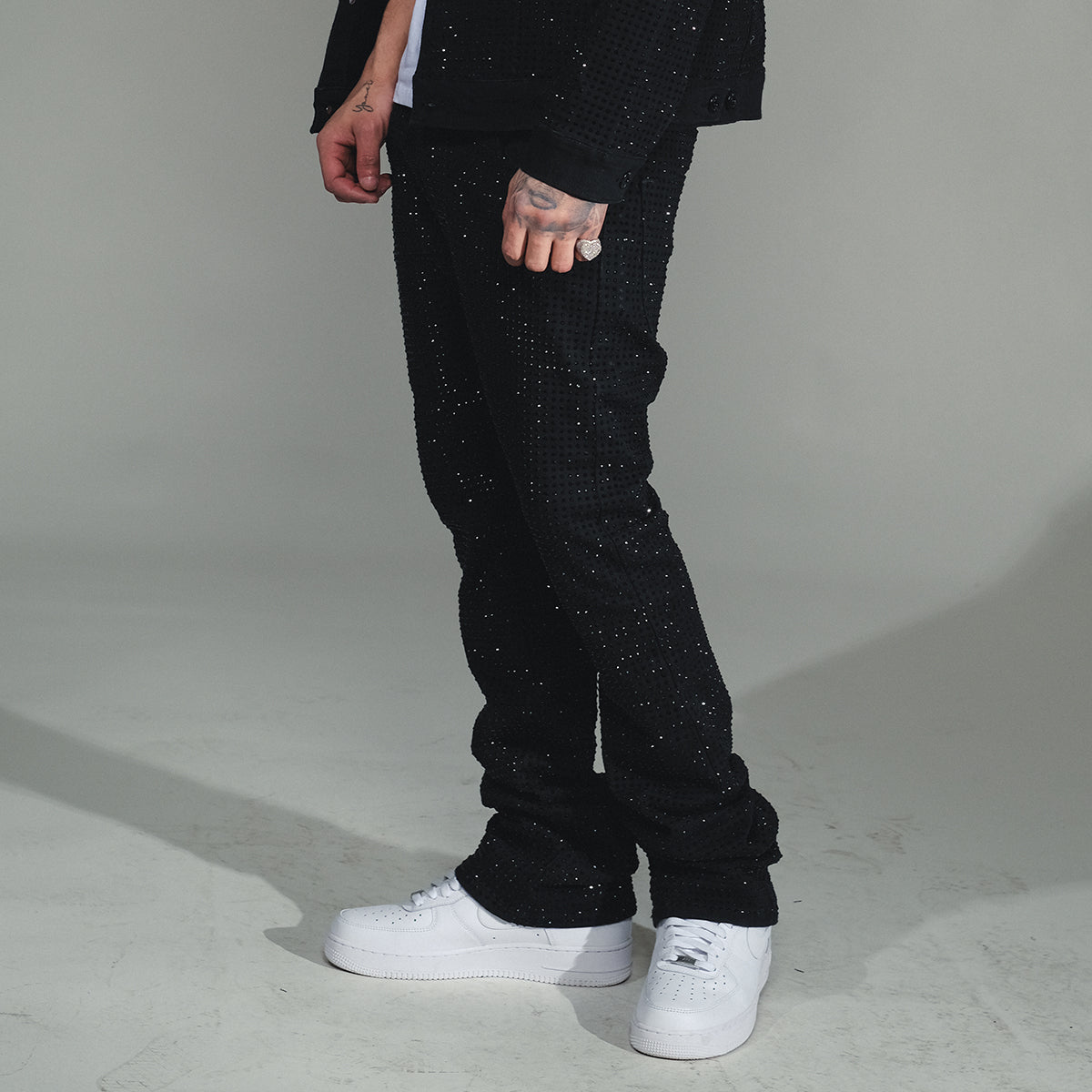 All Over Studded Flare Denim Black by Vicious - 2