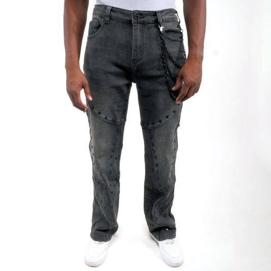 Embellished studded premium rhinestone denim pant Black by Vicious - 0