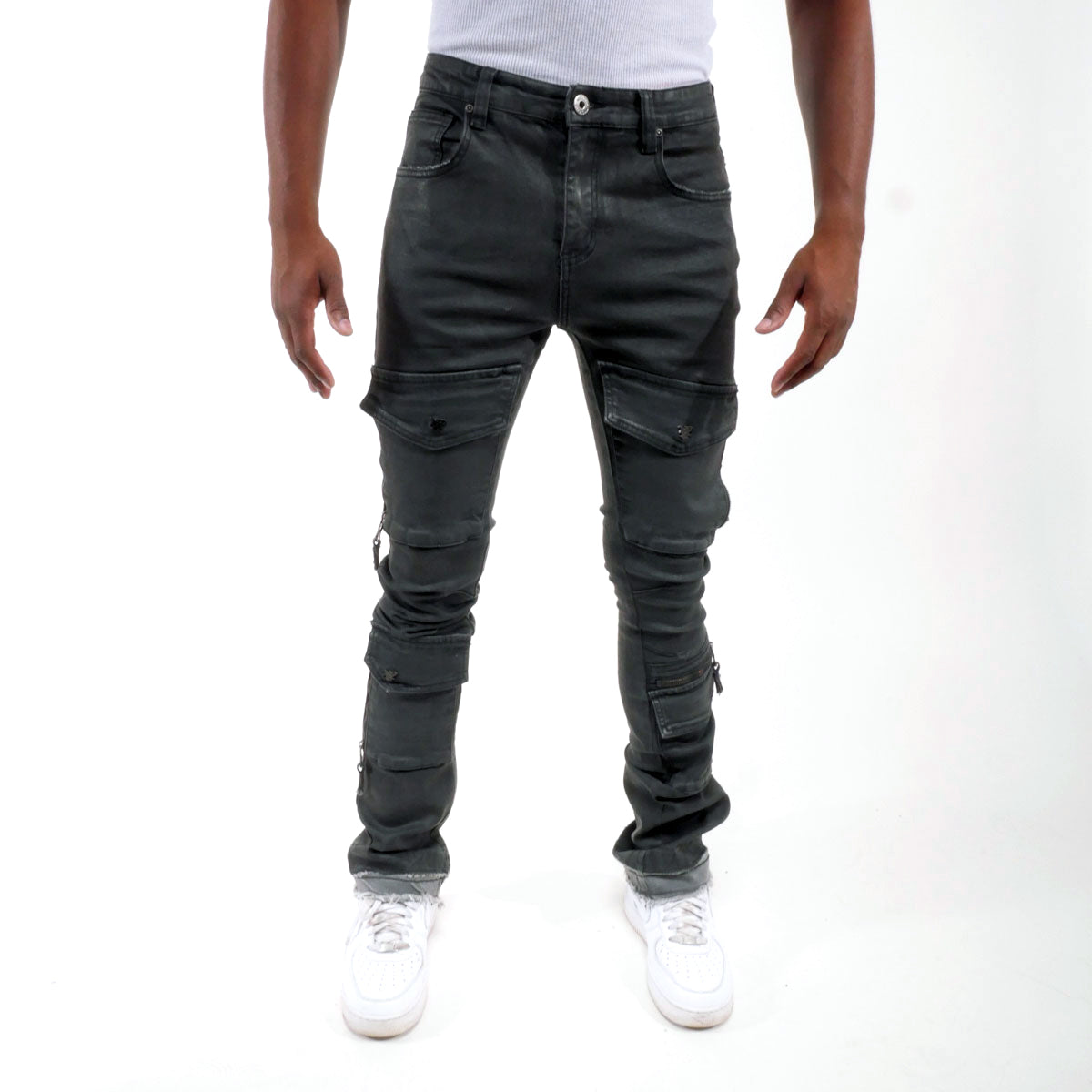 Wax coated flared denim pant Coated Black by Vicious - 0