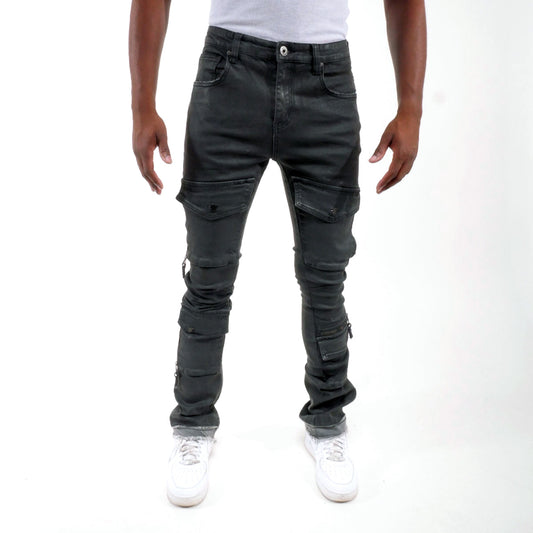 Wax coated flared denim pant Coated Black by Vicious - 0