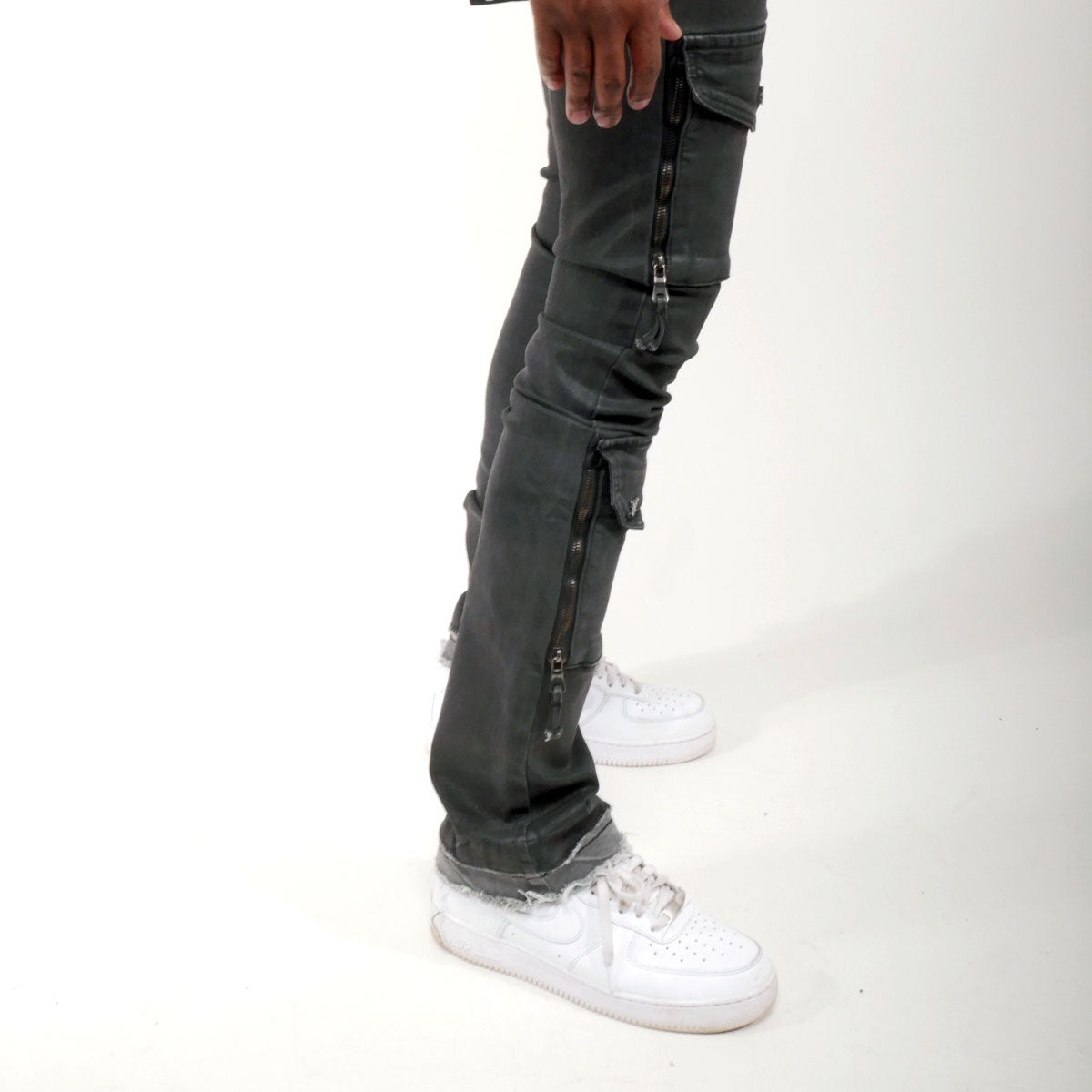 Wax coated flared denim pant Coated Black by Vicious - 4