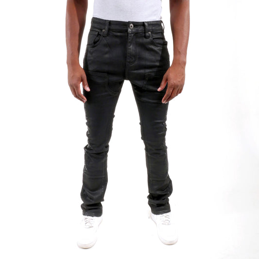 Embellished wax coated denim pant Coated Black by Vicious - 0