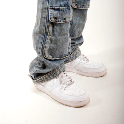Multi cargo baggy fit denim pant Light Blue by Vicious - 2