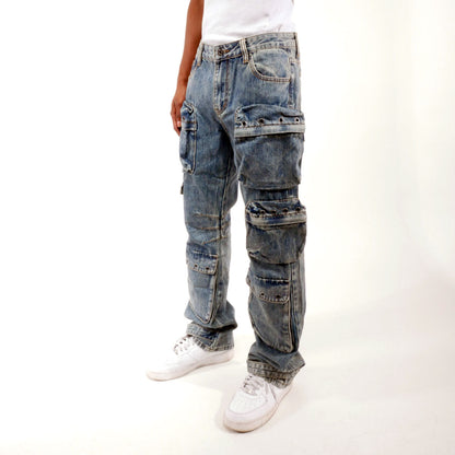 Multi cargo baggy fit denim pant Light Blue by Vicious - 4
