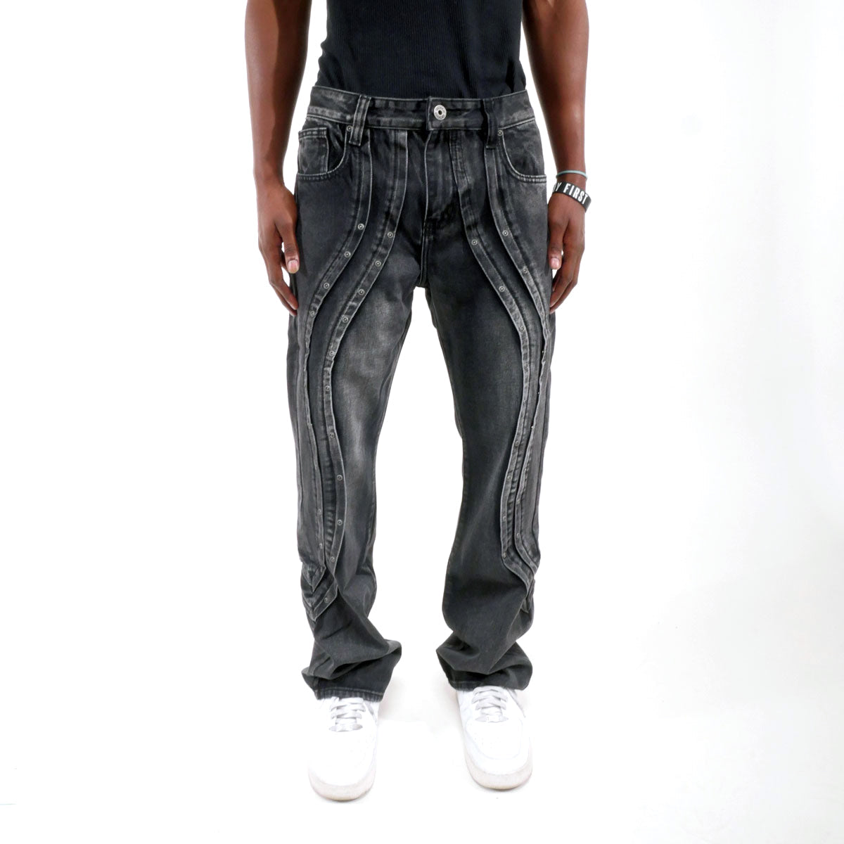 Western fit embroidered denim pant w/ stone details Black by Vicious - 0